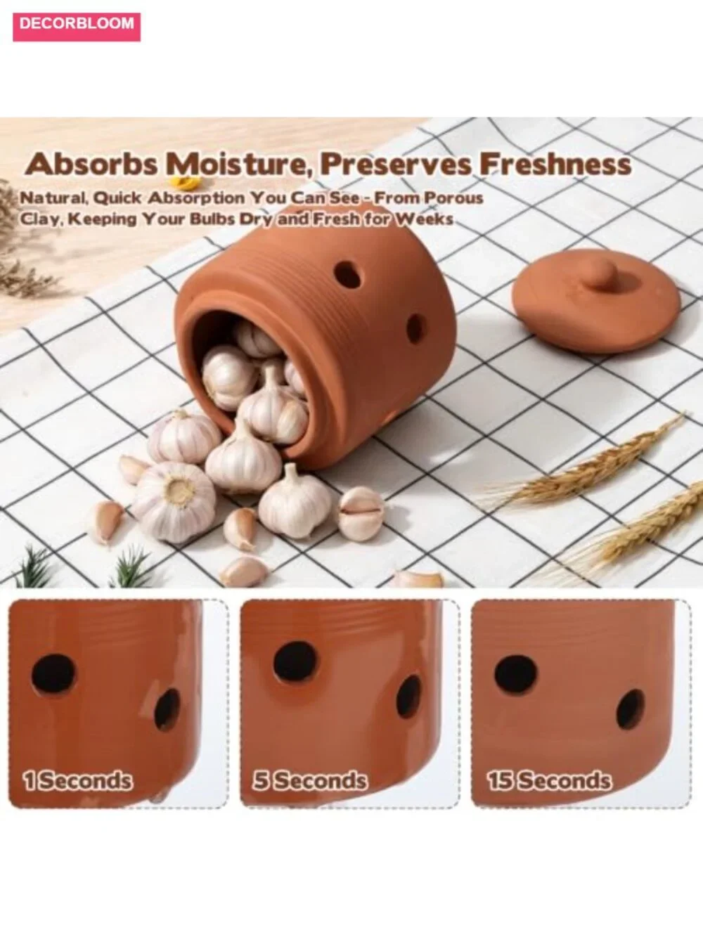 Clay Garlic Keeper with Lid for Countertop Storage